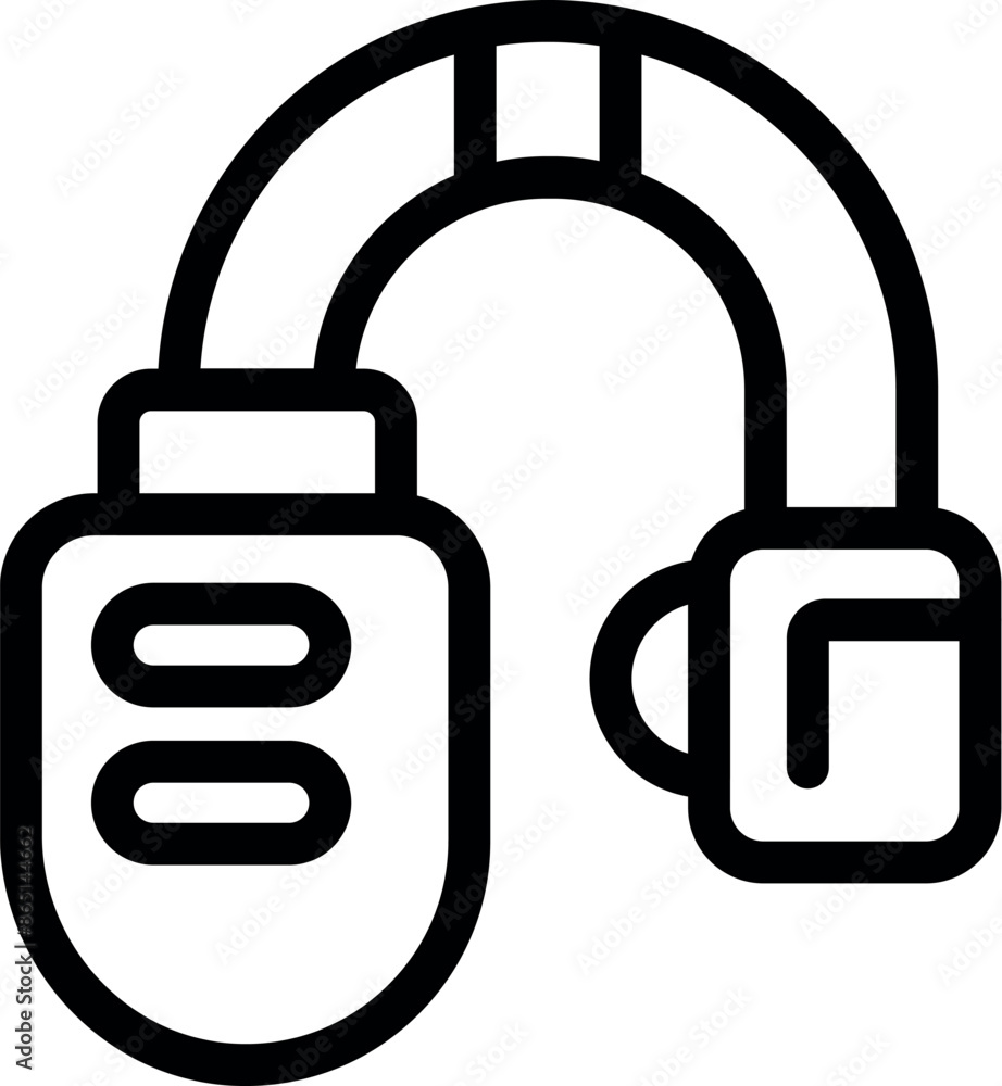 Poster line icon of small wireless headphones connecting to a device with buttons