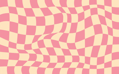 Trendy modern wavy distorted checkered vector pattern background Pattern psychedelic checkerboard Twisted and distorted retro groovy style texture illustration