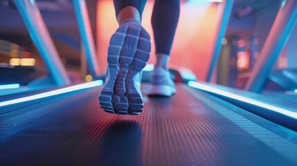 Fototapeta premium Dynamic Fitness Closeup of Runner's Sneakers in Action on Treadmill