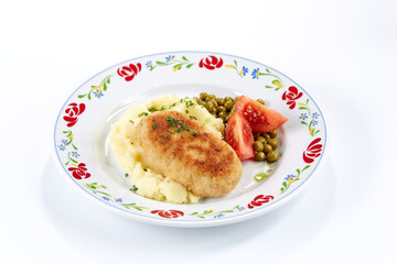 cutlet with mashed potato and salad