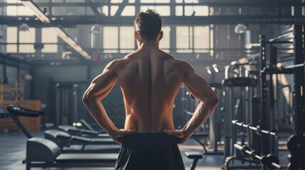 Muscle and Mind Empowered Athlete Contemplating Workout in Gym