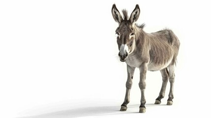 Obraz premium Funny gray donkey standing alone on white background looking at the camera