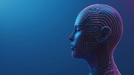 Obraz premium Mind Unveiled Intricate Circuitry in Silhouette Deep Blue Abstract Background