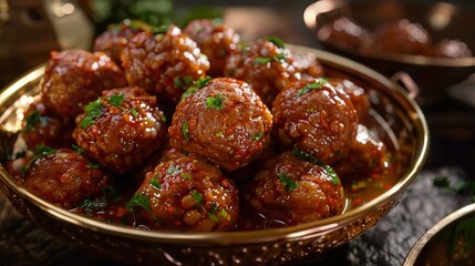 Meatballs in sauce with herbs illustration of food