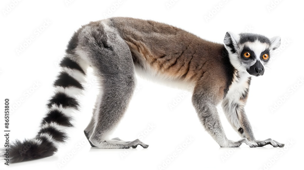 Poster 2. create a high-resolution image of a lemur showcasing its distinctive ringed tail and facial featu