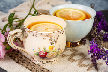 Cup of tea with lemon