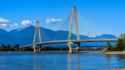 Vancouver British Columbia Canada The Golden Ears Bridge connecting Maple Ridge to Langley A cablesuspended bridge spanning across Fraser River : Generative AI