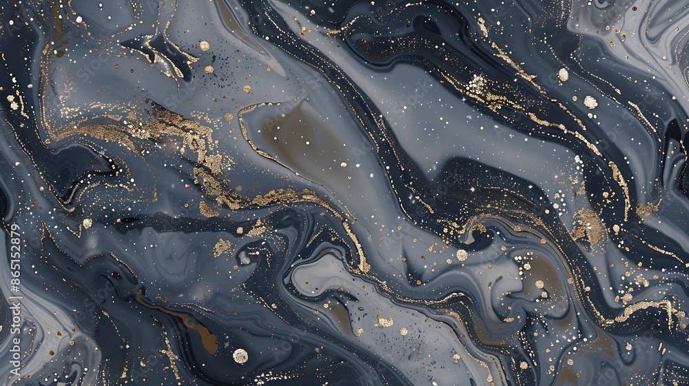 Aufkleber abstract pattern in gray beige and blue tones interspersed with gold spots : generative ai