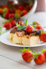 prepared cottage cheese casserole with fresh strawberries