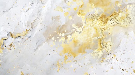 Art Abstract acrylic and watercolor smear blot interior painting White and gold Color canvas texture horizontal background : Generative AI