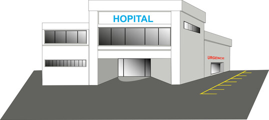 Hopital vu de face sur fond blanc	
