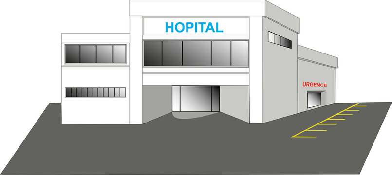 Hopital vu de face sur fond blanc	