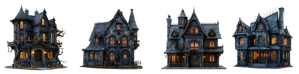 Spooky Haunted House with Smiling Windows on Transparent Background