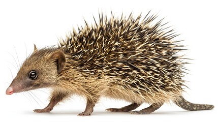 Obraz premium 2. Create a high-resolution image of a Tenrec showcasing its unique spiny coat and small size, with a transparent background suitable for effortless placement on a white backdrop. Ensure the final
