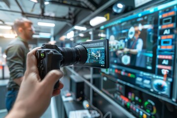 AI in Digital Filmmaking, High tech Technology, Blue Light, Futuristic Innovation, Artificial Intelligence