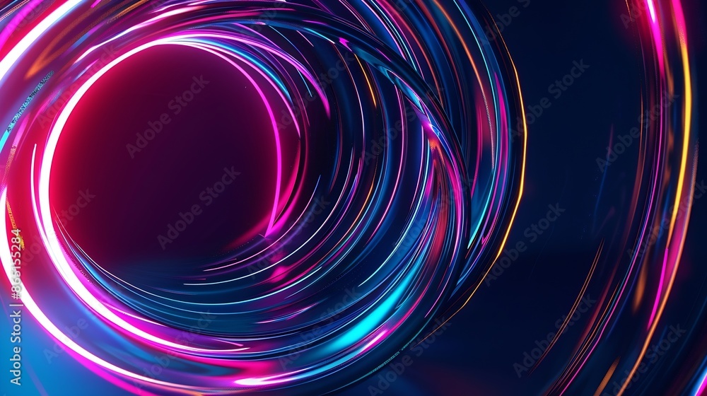 Aufkleber Colorful swirl elements with neon led illumination Abstract futuristic background : Generative AI
