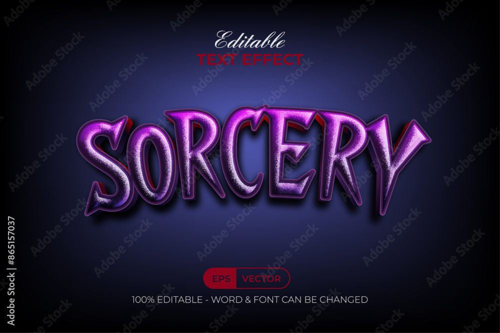 Poster sorcery text effect purple horror color style. editable text effect textured.