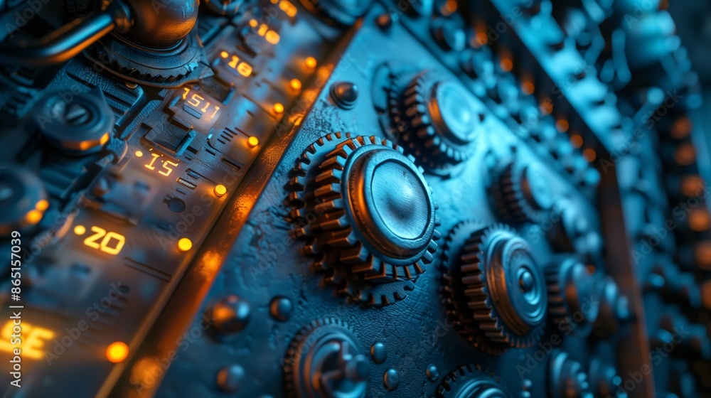 Poster digital safe door with encrypted code and gears