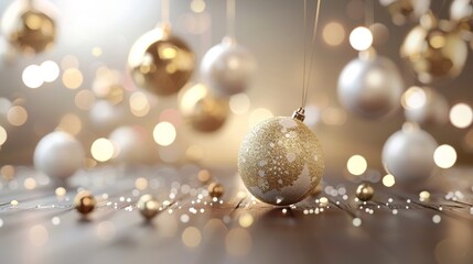 The solid beige background creates a festive atmosphere. It was gracefully floated by a few gold and white Christmas balls. Simple design stops with luxury.