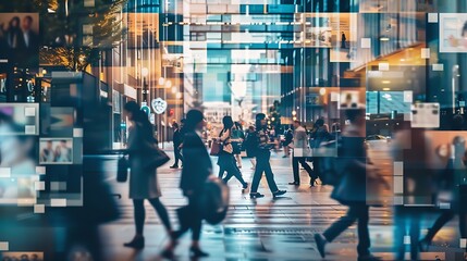 Vertical creative collage poster busy young people business affairs online communication huge laptop social network dialog : Generative AI