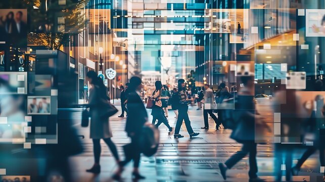 Vertical creative collage poster busy young people business affairs online communication huge laptop social network dialog : Generative AI