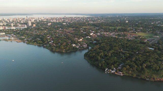 Amazing aerial shot of the Paran&aacute; River in Posadas, Misiones, at the heart of the tri-border area with Brazil and Paraguay.