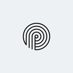 P letter logo with contoured lines in circle shape.