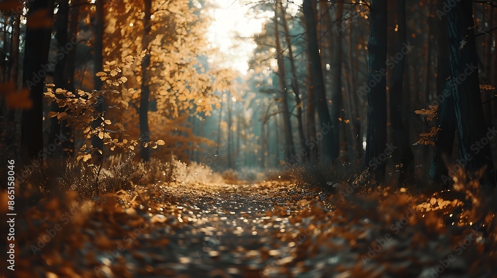 Poster a walk through the autumn forest : generative ai
