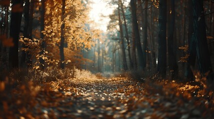 Obraz premium A walk through the autumn forest : Generative AI