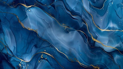 Obraz premium blue marble with golden line