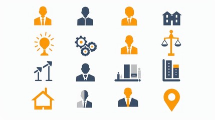 Set of Business Icons in Orange and Blue