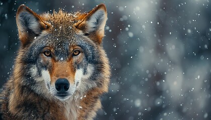 Fototapeta premium Portrait of a wolf in a snowy forest. Wildlife scene from nature.
