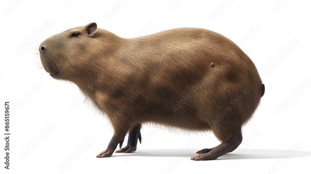 Poster 2. create a high-resolution image of a capybara showcasing its large size and friendly demeanor, wit