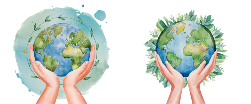 Two hands holding a globe with a green circle around it