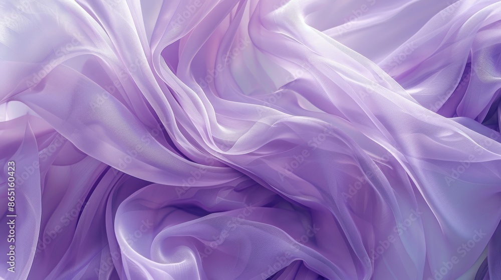 Poster soft lilac fabric twirling and twisting in the wind creating a dreamy and ethereal atmosphere on a c