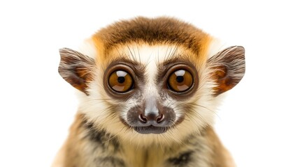 Obraz premium 2. Create a high-resolution image of a Slow Loris showcasing its distinctive round face and large eyes, with a transparent background suitable for effortless placement on a white backdrop. Ensure the
