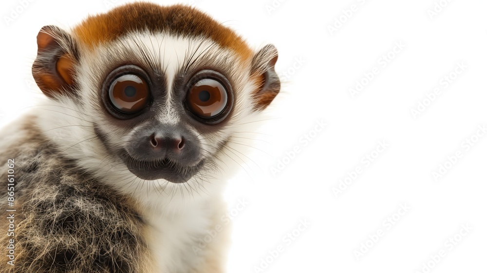 Poster 2. create a high-resolution image of a slow loris showcasing its distinctive round face and large ey