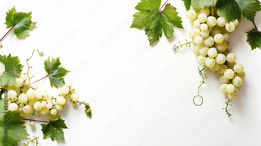Poster a white grape branch has leaves on a white background : generative ai