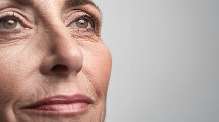 Obraz premium A close-up of a mature woman with healthy skin, promoting skincare, beauty, and wellness