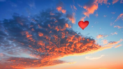 Fototapeta premium Red heart shaped clouds at sunset Beautiful love background with copy spaceValentines Day concept : Generative AI