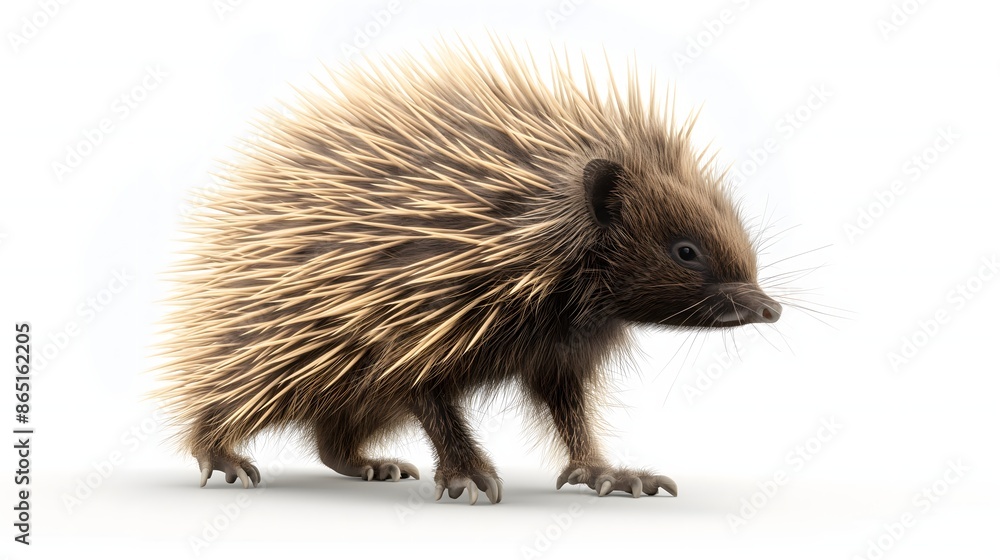 Poster 2. create a high-resolution image of a porcupine showcasing its quills and robust physique, with a t