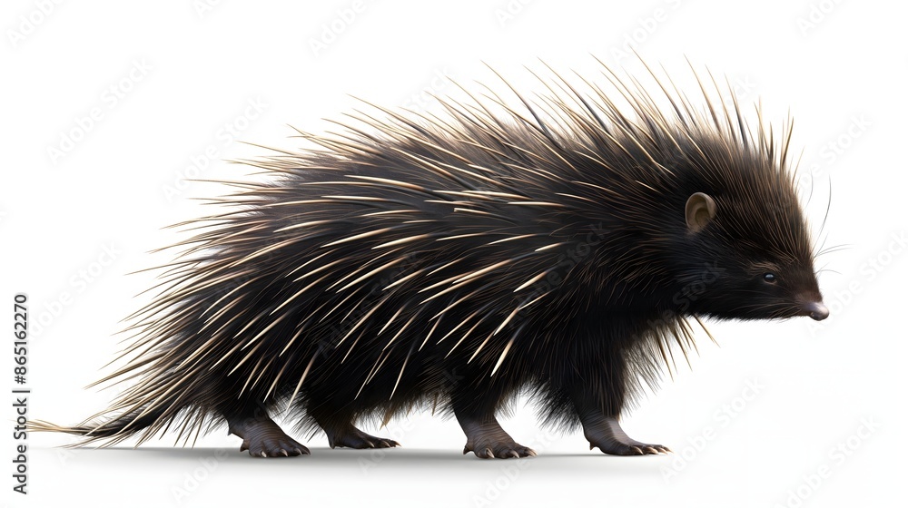 Poster 2. create a high-resolution image of a porcupine showcasing its quills and robust physique, with a t