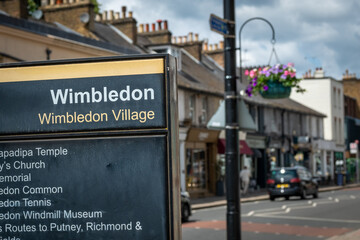 LONDON- Wimbledon Village High Street shops. Retail centre of affluent residential area in south west London