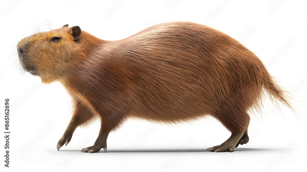Poster 2. create a high-resolution image of a capybara showcasing its large size and friendly demeanor, wit