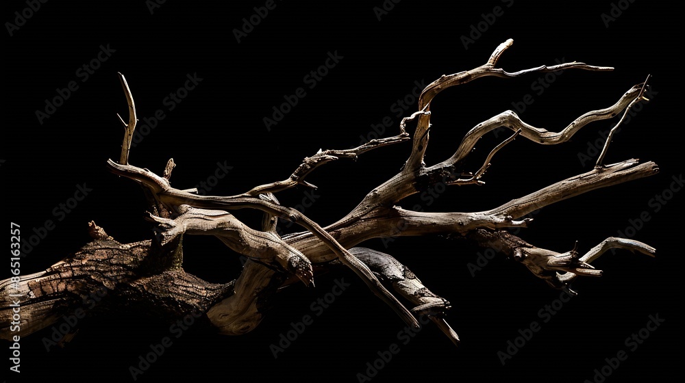Poster Dry tree branch isolated on black background : Generative AI
