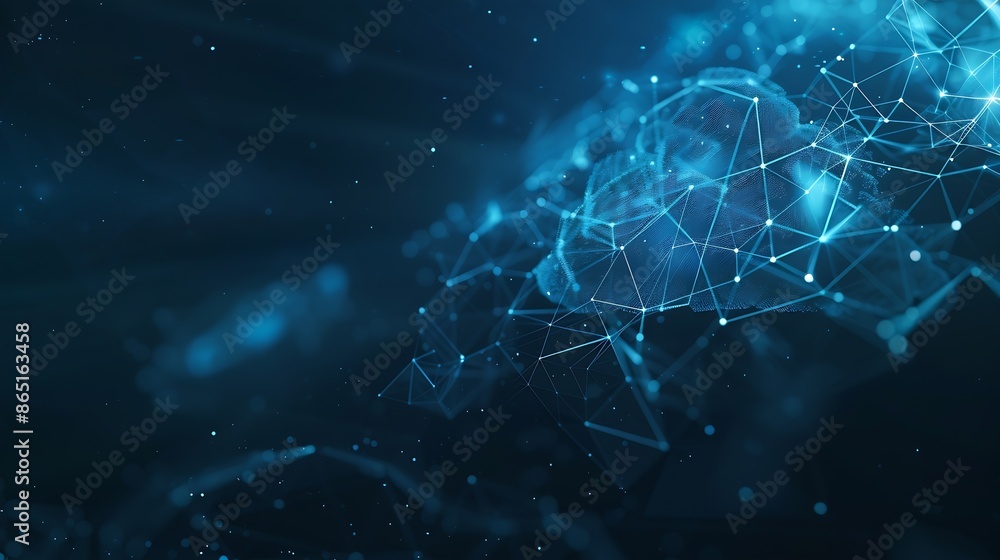 Fototapete cloud and edge computing technology Secure database storage is protected from unauthorized access and cyber threats Polygons and interconnected global cloud network on dark blue backgr : Generative AI