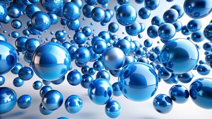  A lot of blue spheres of different sizes are chaotically located in the space.