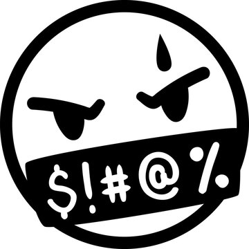 Comic swear speech bubble. Isolated vector irate emoji face with cloud, contains expressive, bold typography, vividly conveying intensity to the narrative. Hate angry talk, aggressive expletive curse
