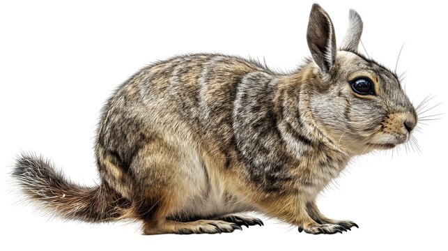 1. Produce a detailed digital illustration of a Viscacha in full-body view, meticulously isolated on a transparent background. Ensure the image is free from text, logos, or distractions, optimized