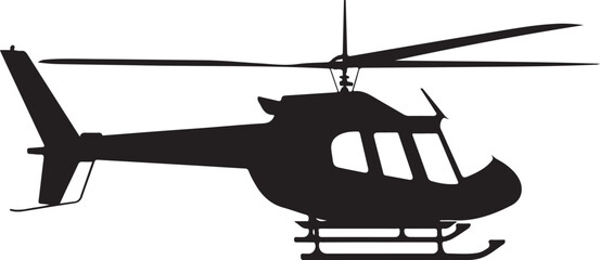 Simple Black Helicopter Silhouette: Isolated Copter Icon Vector Illustration on White Background






